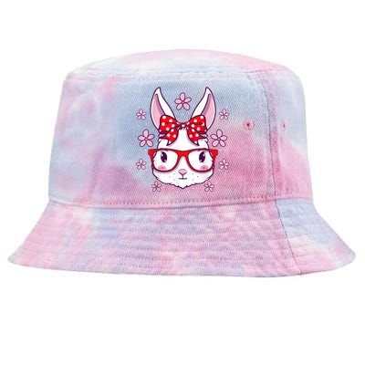 Cute Easter Bunny Face Glasses Bow Easter Day Rabbit Tie-Dyed Bucket Hat