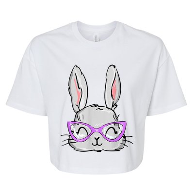 Cute Easter Bunny Face Shirt for Wo Girl Kid Bella+Canvas Jersey Crop Tee