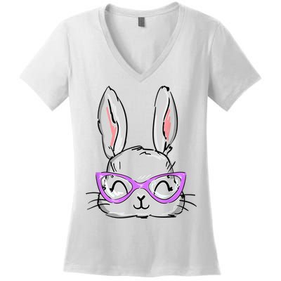 Cute Easter Bunny Face Shirt for Wo Girl Kid Women's V-Neck T-Shirt