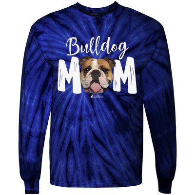 Cute English Bulldog Mom Top, Funny Dog Walking For Women Tie-Dye Long Sleeve Shirt