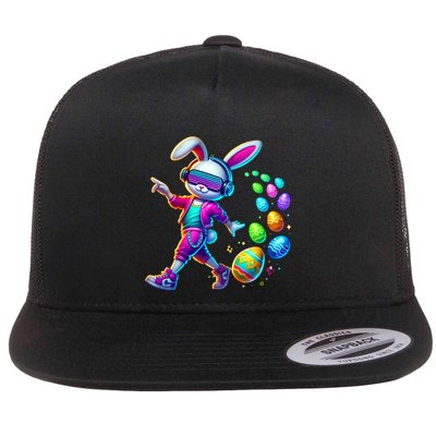Cool Easter Bunny Headphones Eggs Vibes Gift Flat Bill Trucker Hat