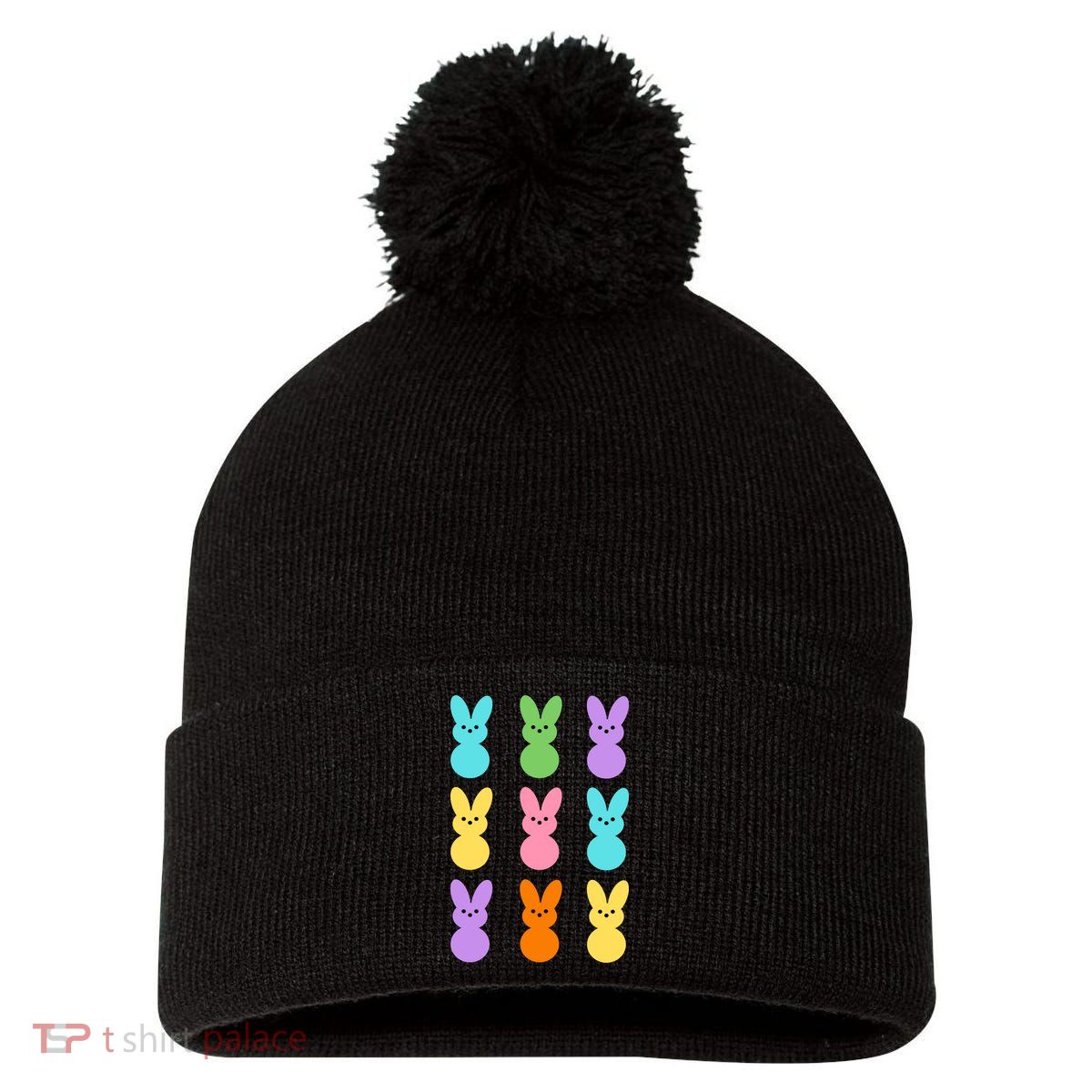 Colorful Easter Bunny Holiday Pom Pom 12in Knit Beanie
