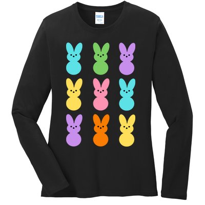 Colorful Easter Bunny Holiday Ladies Long Sleeve Shirt