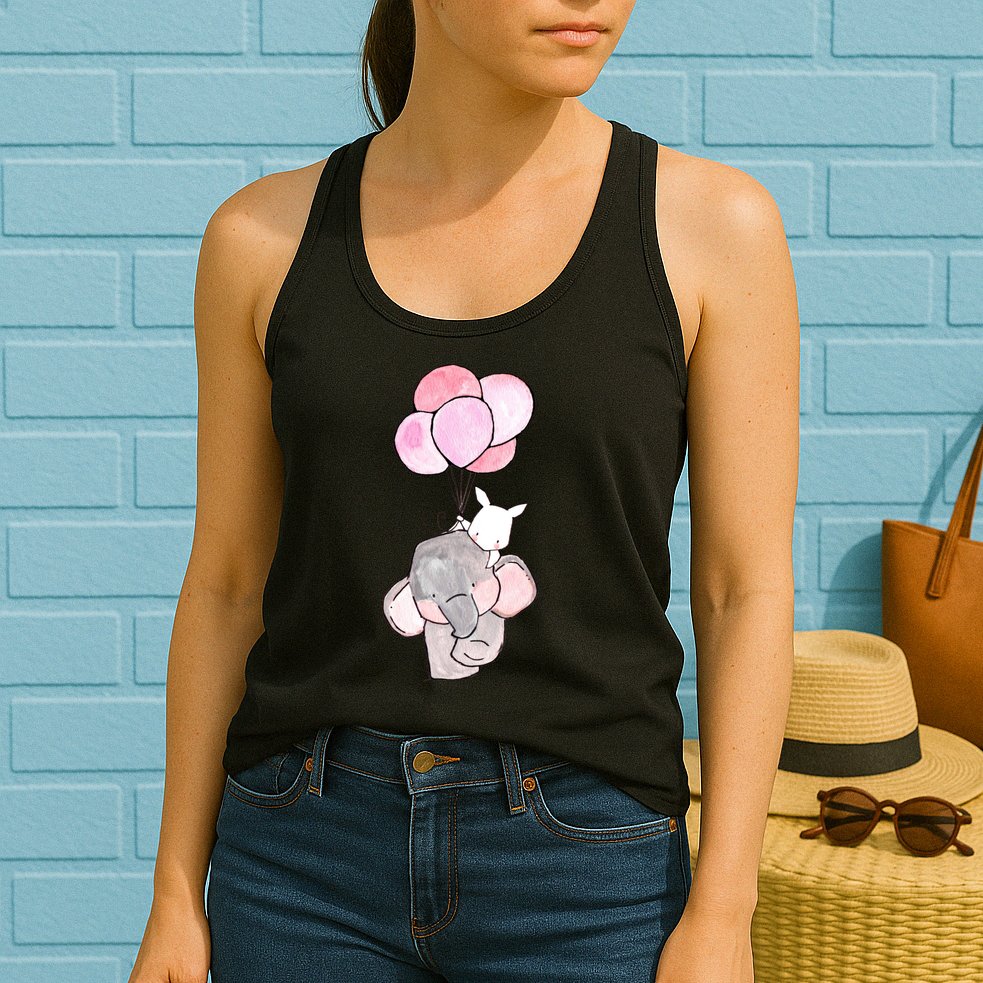 Cute Elephant Balloons Birthday Gift Womens Tank Top