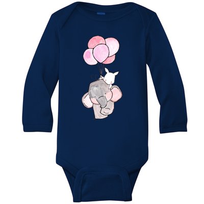 Cute Elephant Balloons Birthday Gift Baby Long Sleeve Bodysuit