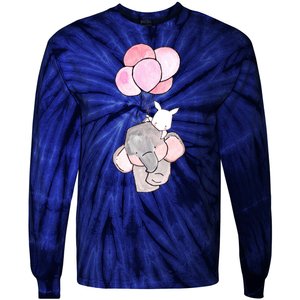 Cute Elephant Balloons Birthday Gift Tie-Dye Long Sleeve Shirt