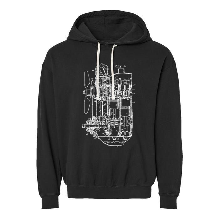 Car Engine Blueprint Car Auto Mechanic Garage Engineer Garment-Dyed Fleece Hoodie