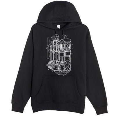 Car Engine Blueprint Car Auto Mechanic Garage Engineer Premium Pullover Hoodie