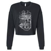 Car Engine Blueprint Car Auto Mechanic Garage Engineer Cropped Pullover Crew
