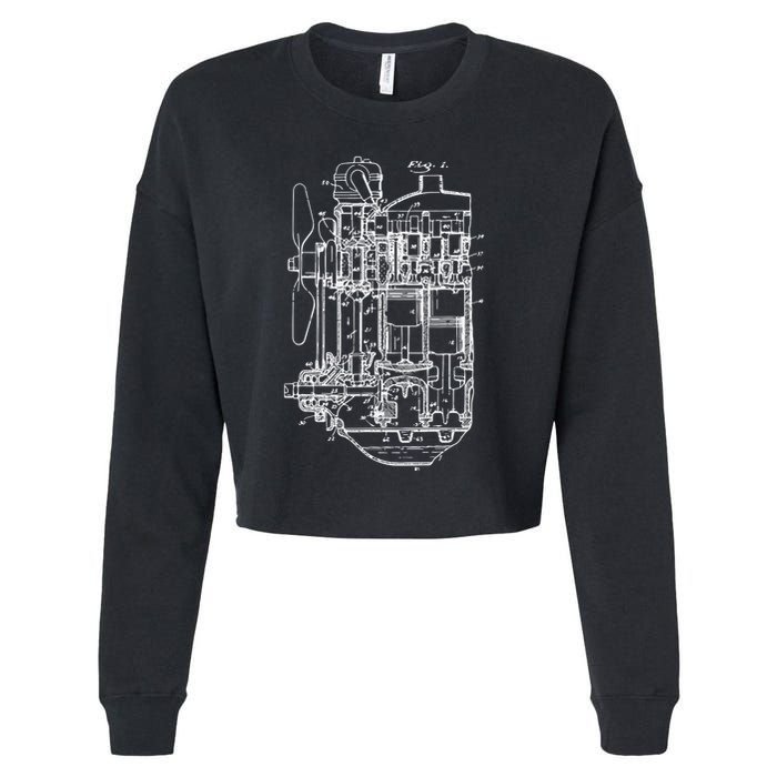Car Engine Blueprint Car Auto Mechanic Garage Engineer Cropped Pullover Crew