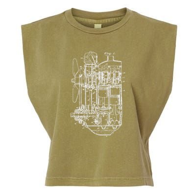 Car Engine Blueprint Car Auto Mechanic Garage Engineer Garment-Dyed Women's Muscle Tee