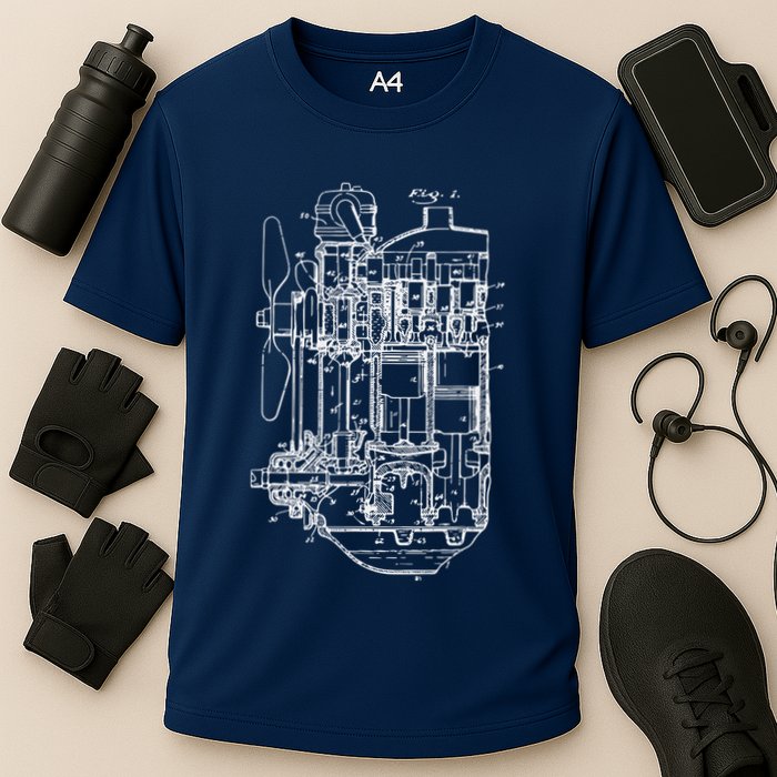 Car Engine Blueprint Car Auto Mechanic Garage Engineer Performance Shirt
