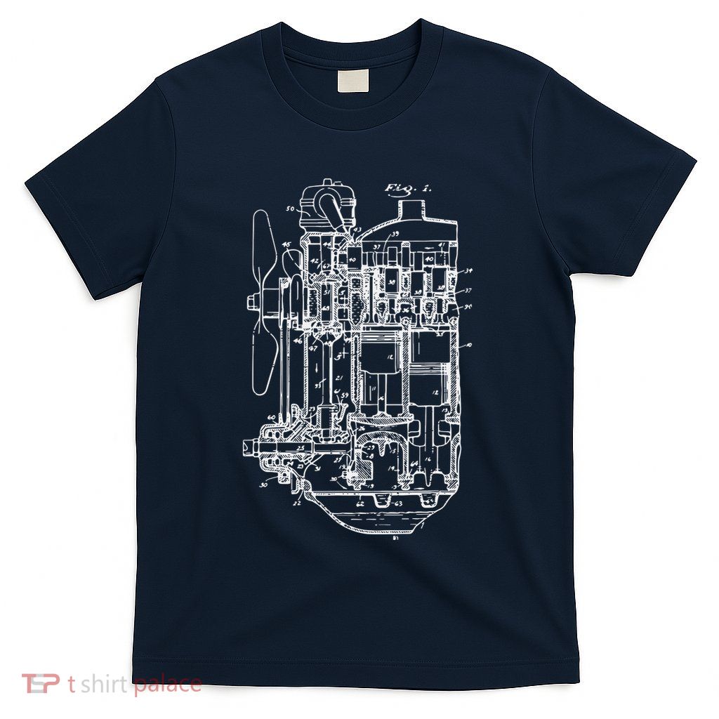 Car Engine Blueprint Car Auto Mechanic Garage Engineer T-Shirt