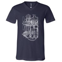 Car Engine Blueprint Car Auto Mechanic Garage Engineer V-Neck T-Shirt