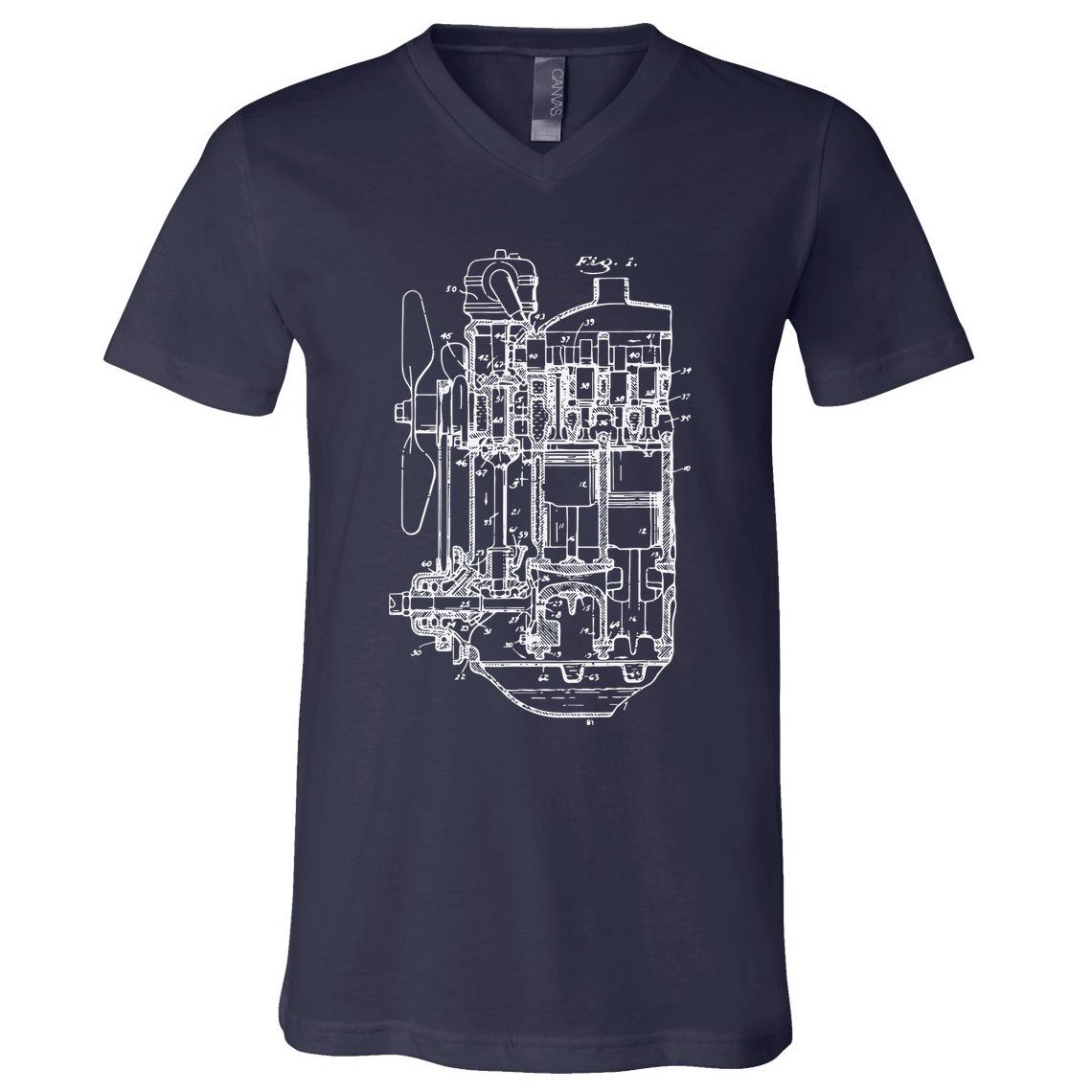 Car Engine Blueprint Car Auto Mechanic Garage Engineer V-Neck T-Shirt