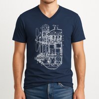 Car Engine Blueprint Car Auto Mechanic Garage Engineer V-Neck T-Shirt