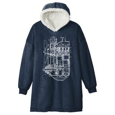 Car Engine Blueprint Car Auto Mechanic Garage Engineer Hooded Wearable Blanket