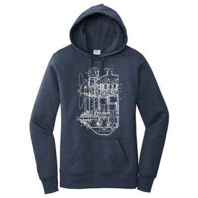 Car Engine Blueprint Car Auto Mechanic Garage Engineer Women's Pullover Hoodie