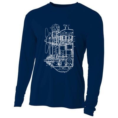 Car Engine Blueprint Car Auto Mechanic Garage Engineer Cooling Performance Long Sleeve Crew