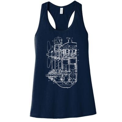 Car Engine Blueprint Car Auto Mechanic Garage Engineer Women's Racerback Tank