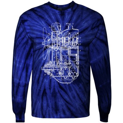 Car Engine Blueprint Car Auto Mechanic Garage Engineer Tie-Dye Long Sleeve Shirt
