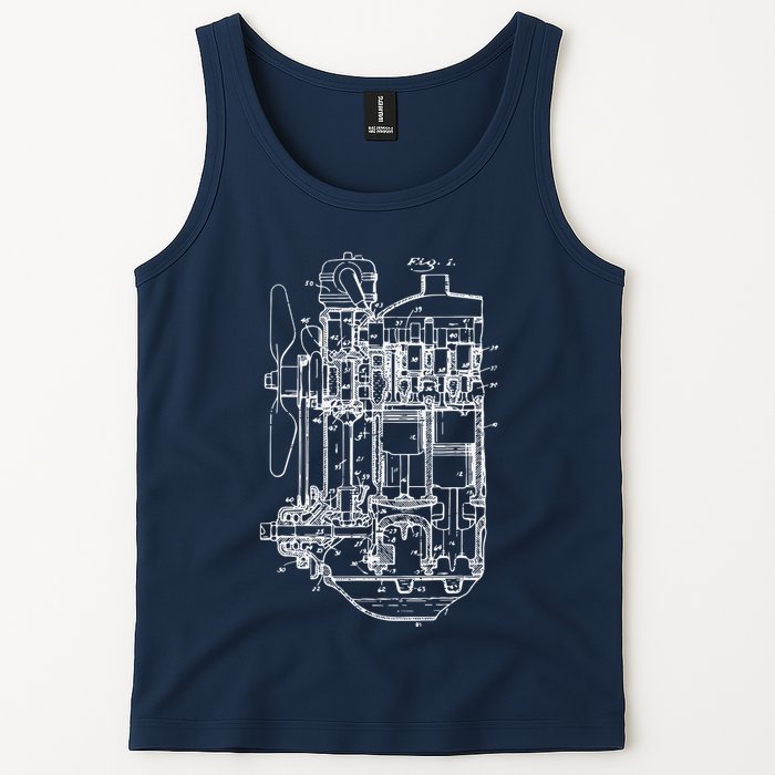 Car Engine Blueprint Car Auto Mechanic Garage Engineer Tank Top