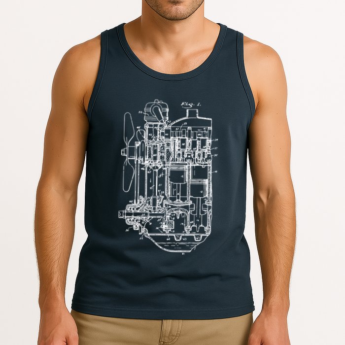 Car Engine Blueprint Car Auto Mechanic Garage Engineer Tank Top