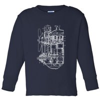 Car Engine Blueprint Car Auto Mechanic Garage Engineer Toddler Long Sleeve Shirt