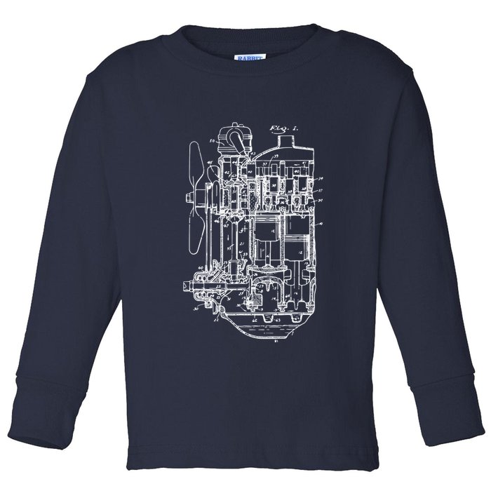 Car Engine Blueprint Car Auto Mechanic Garage Engineer Toddler Long Sleeve Shirt