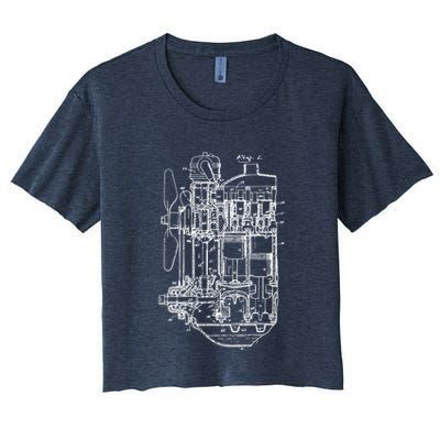 Car Engine Blueprint Car Auto Mechanic Garage Engineer Crop Top