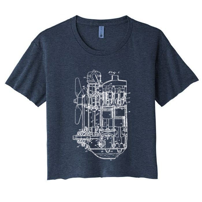Car Engine Blueprint Car Auto Mechanic Garage Engineer Crop Top