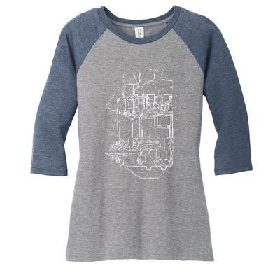 Car Engine Blueprint Car Auto Mechanic Garage Engineer Women's Tri-Blend 3/4-Sleeve Raglan Shirt