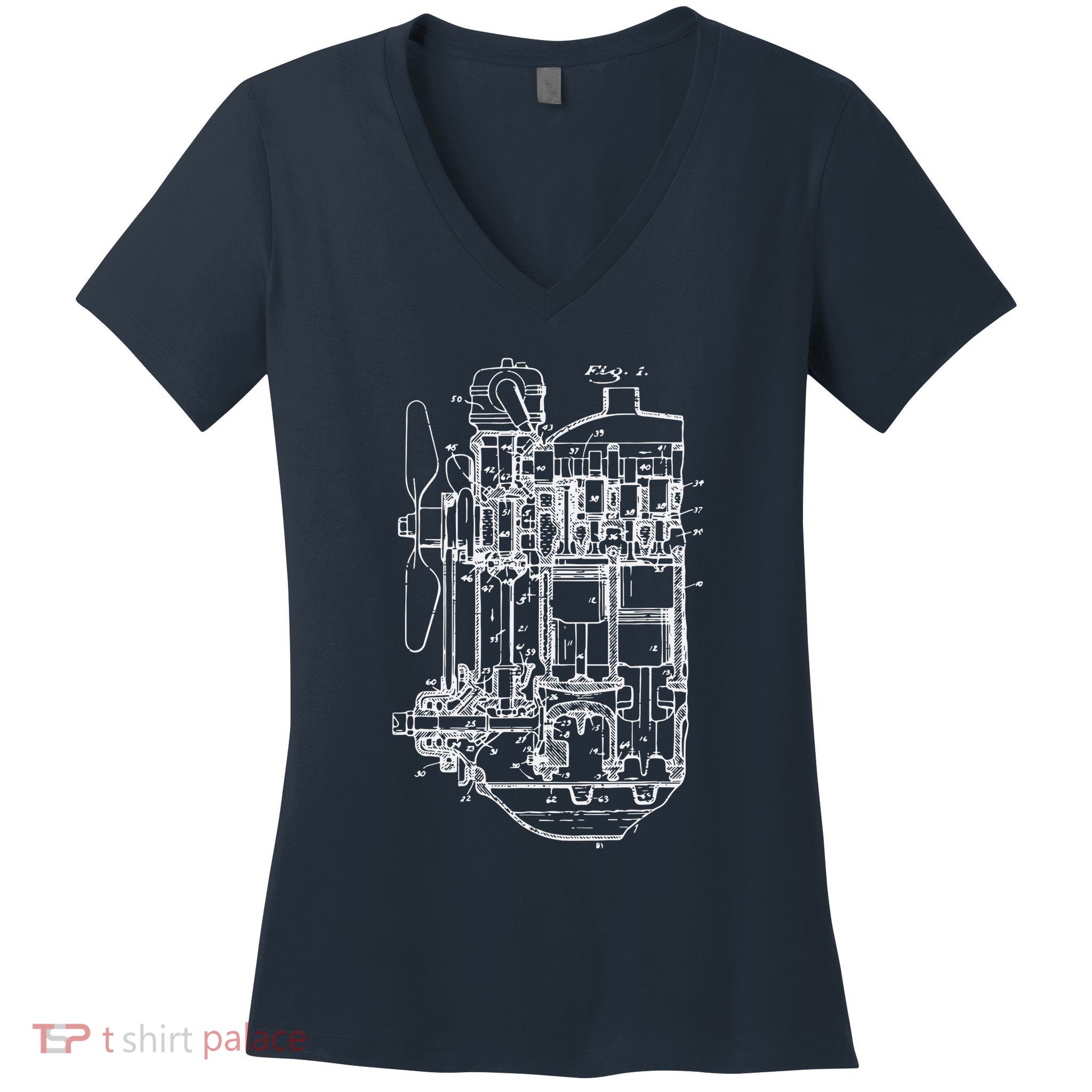 Car Engine Blueprint Car Auto Mechanic Garage Engineer Women's V-Neck T-Shirt