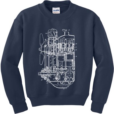Car Engine Blueprint Car Auto Mechanic Garage Engineer Kids Sweatshirt