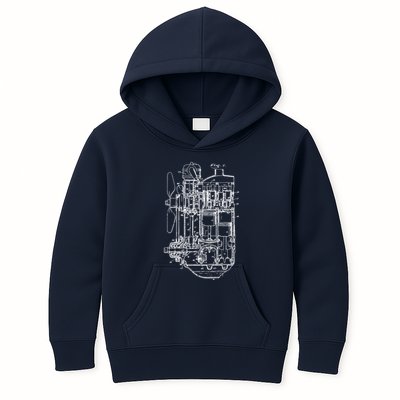 Car Engine Blueprint Car Auto Mechanic Garage Engineer Kids Hoodie