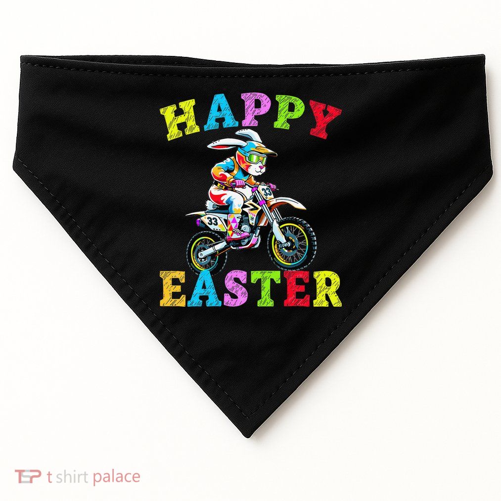 Cool Easter Bunny Motorcycle Happy Easter Day Bike Rider USA-Made Doggie Bandana