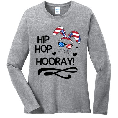 Cute Easter Bunny Love Bunnies And Usa Flag Funny Gift Ladies Long Sleeve Shirt