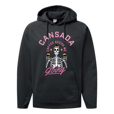 Cansada Eternal Brew Skeleton Sips and Rock and Roll Performance Fleece Hoodie