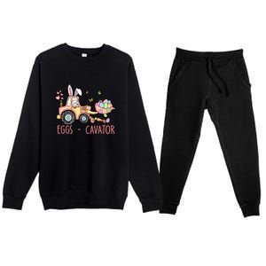  Eggs Cavator Easter Bunny Excavator Cute Toodler Premium Crewneck Sweatsuit Set