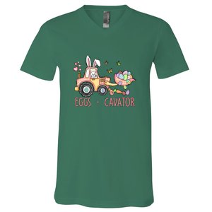  Eggs Cavator Easter Bunny Excavator Cute Toodler V-Neck T-Shirt