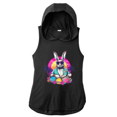 Cute Easter Bunny Retro Miami Look Colourful Eggs Ladies PosiCharge Tri-Blend Wicking Draft Hoodie Tank