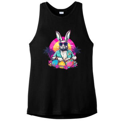 Cute Easter Bunny Retro Miami Look Colourful Eggs Ladies PosiCharge Tri-Blend Wicking Tank