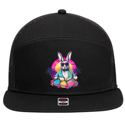 Cute Easter Bunny Retro Miami Look Colourful Eggs 7 Panel Mesh Trucker Snapback Hat