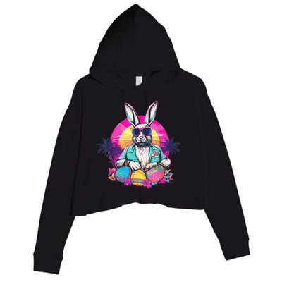 Cute Easter Bunny Retro Miami Look Colourful Eggs Crop Fleece Hoodie