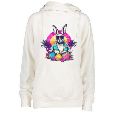 Cute Easter Bunny Retro Miami Look Colourful Eggs Womens Funnel Neck Pullover Hood