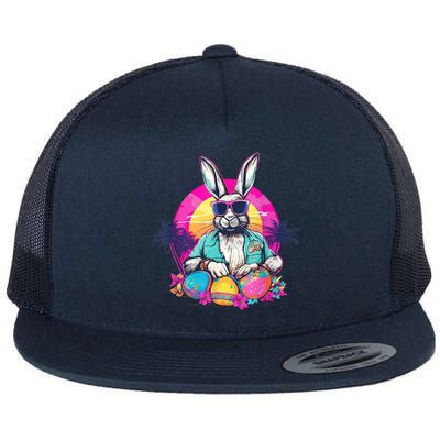 Cute Easter Bunny Retro Miami Look Colourful Eggs Flat Bill Trucker Hat