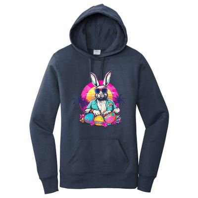 Cute Easter Bunny Retro Miami Look Colourful Eggs Women's Pullover Hoodie