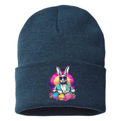 Cute Easter Bunny Retro Miami Look Colourful Eggs Sustainable Knit Beanie