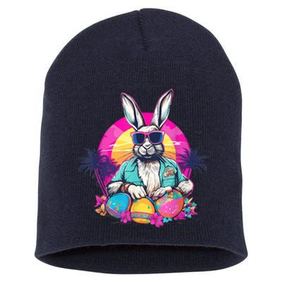 Cute Easter Bunny Retro Miami Look Colourful Eggs Short Acrylic Beanie