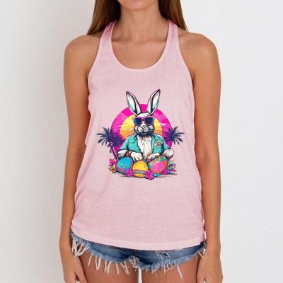 Cute Easter Bunny Retro Miami Look Colourful Eggs Women's Knotted Racerback Tank